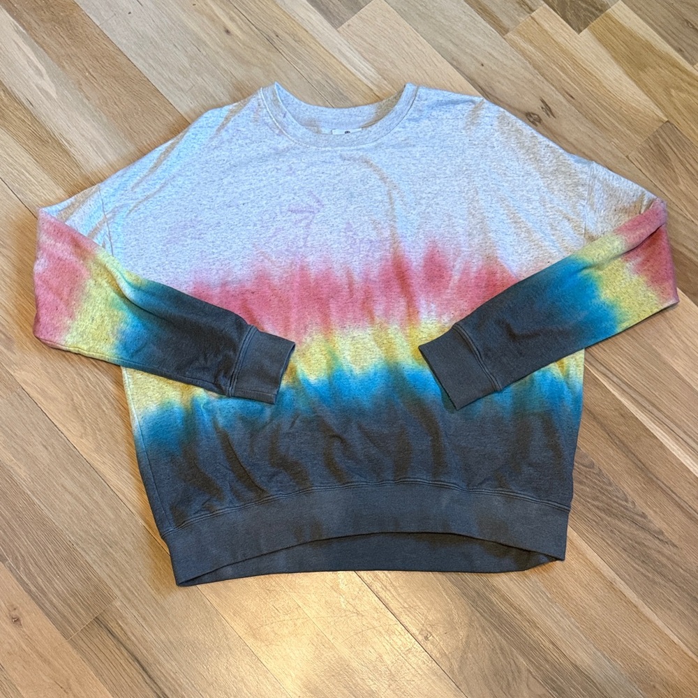 Sundry Gray Sweatshirt with Pink Yellow and Blue Tie-Dye Stripe - Picture 2 of 5